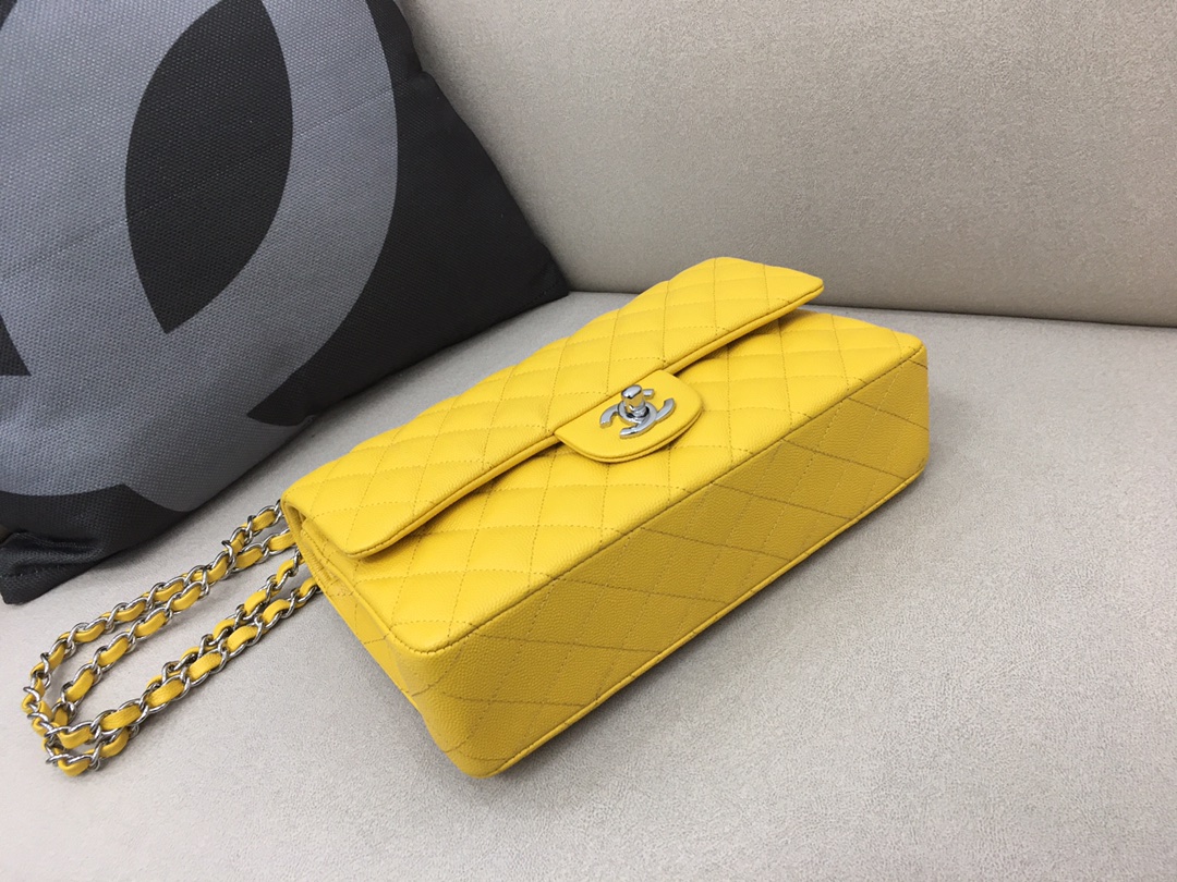 Medium Classic Flap Caviar Bag A01112 Yellow/Silver